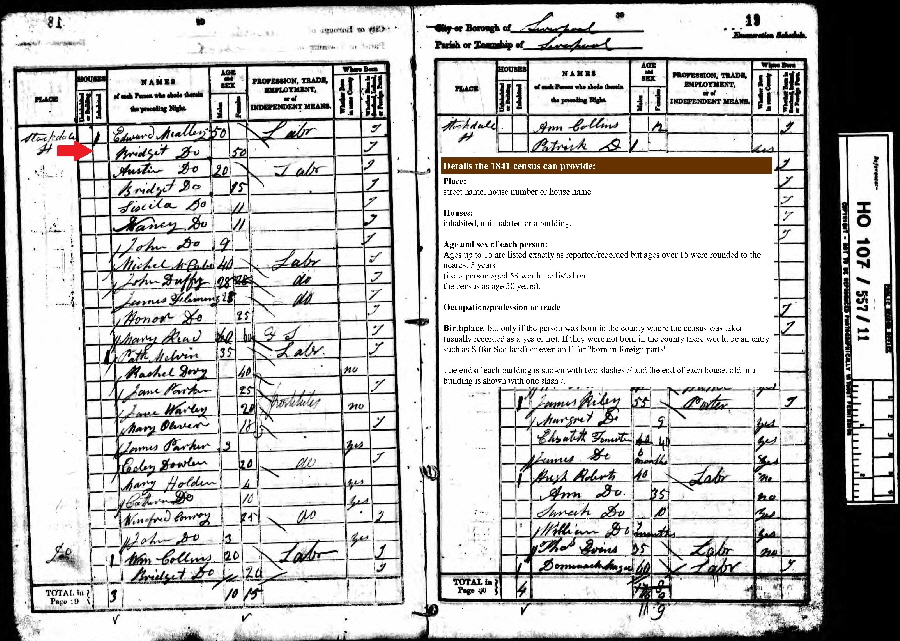 1841 Census Edward Mealley & family